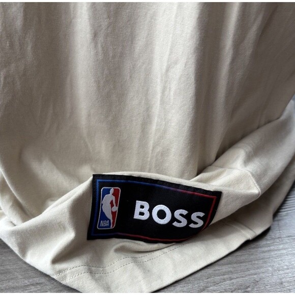 BOSS x NBA Embossed T-Shirt Size 2XL Mens Beige Short Sleeve Soft - Picture 2 of 9